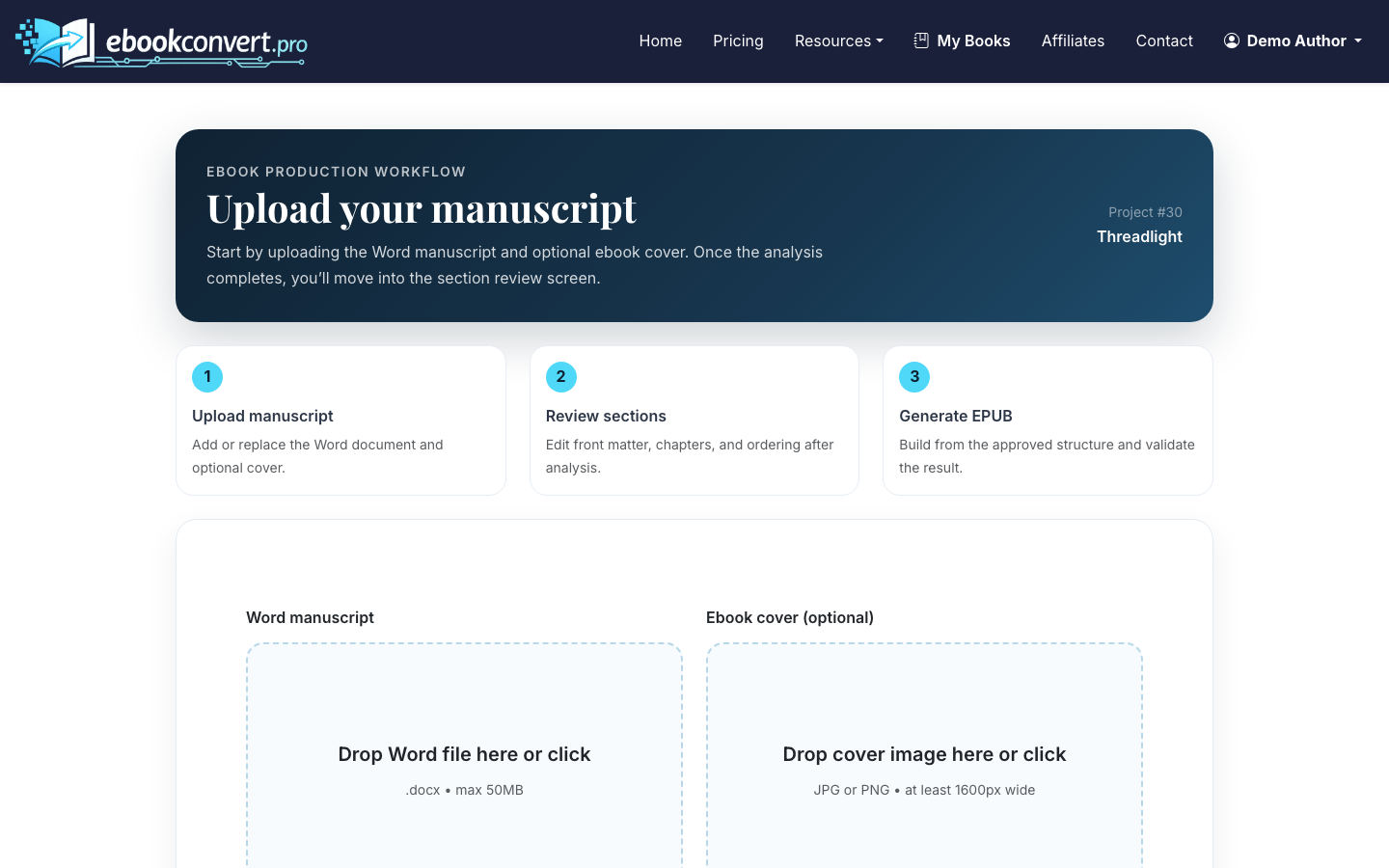 Generate a validated EPUB 3 ebook from your manuscript and cover.